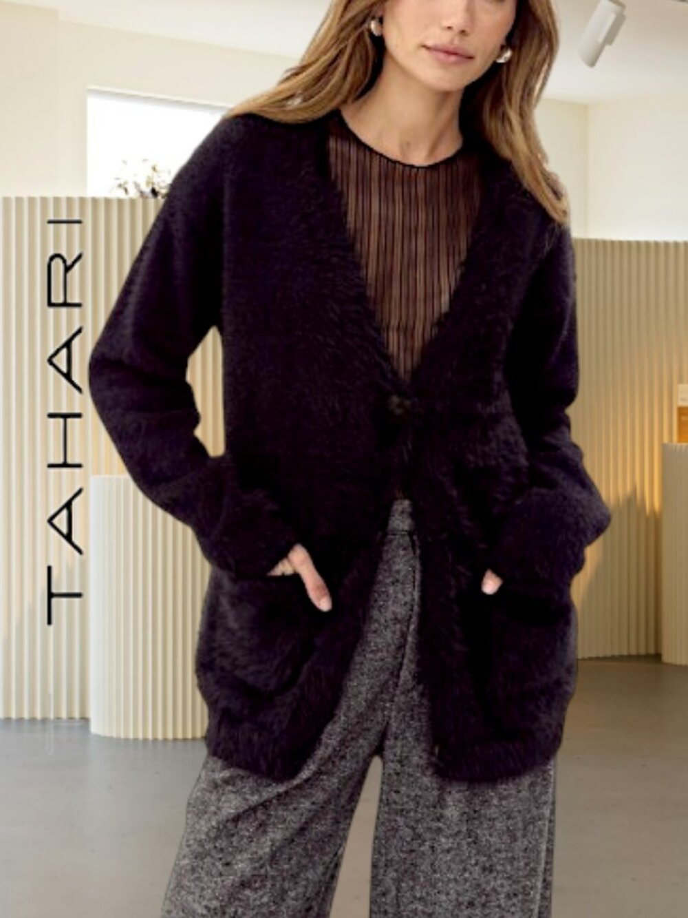 Tahari Eyelash Cardigan